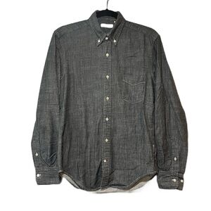 Gustin Men's Gray Cotton Chambray Denim Button-Up Shirt, SL Medium